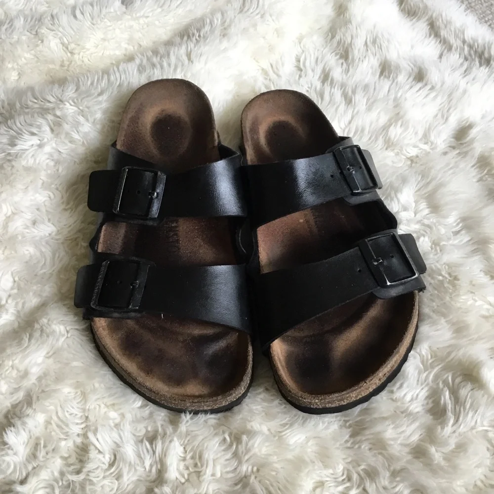 Birkenstock Black Leather Two-Strap Sandals size 41